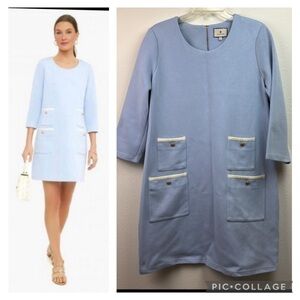 Tuckernut Francoise 60s mod mini shift dress light blue ponte stretch knit
